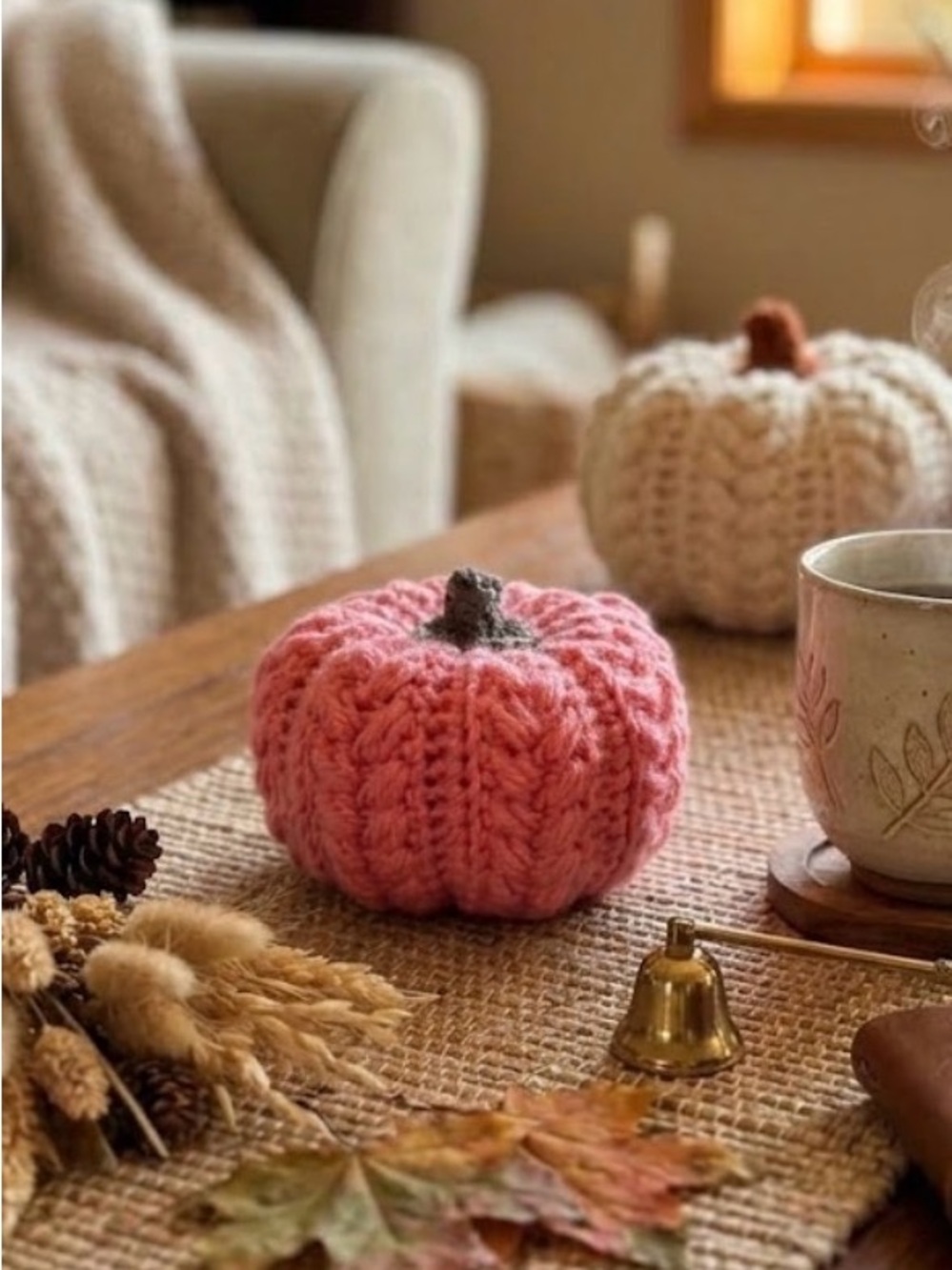 Handcrafted Pink Knit Pumpkin Home Accent by
